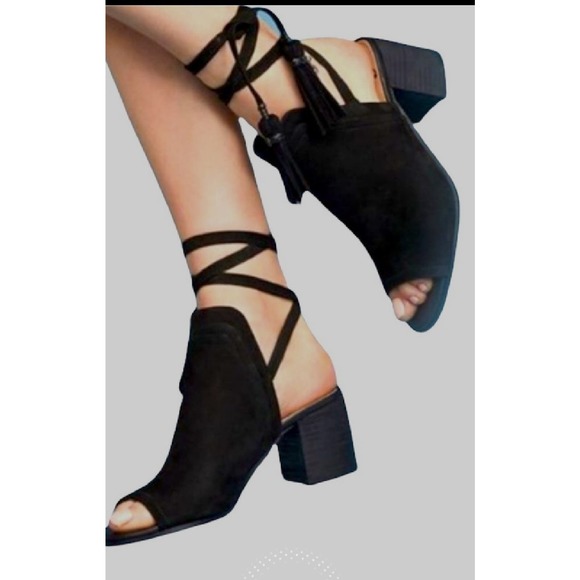 Sam Edelman Sz 10M SAMPSON Black Suede Strappy Ankle Mules EUC - Picture 1 of 8